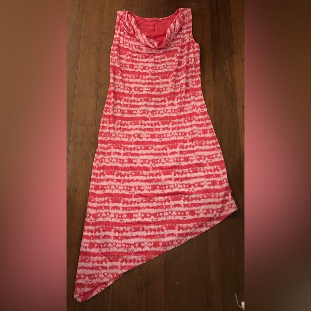 Fresh Produce Dress S Midi Asymmetrical Pink Sleeveless Striped Beach Resort